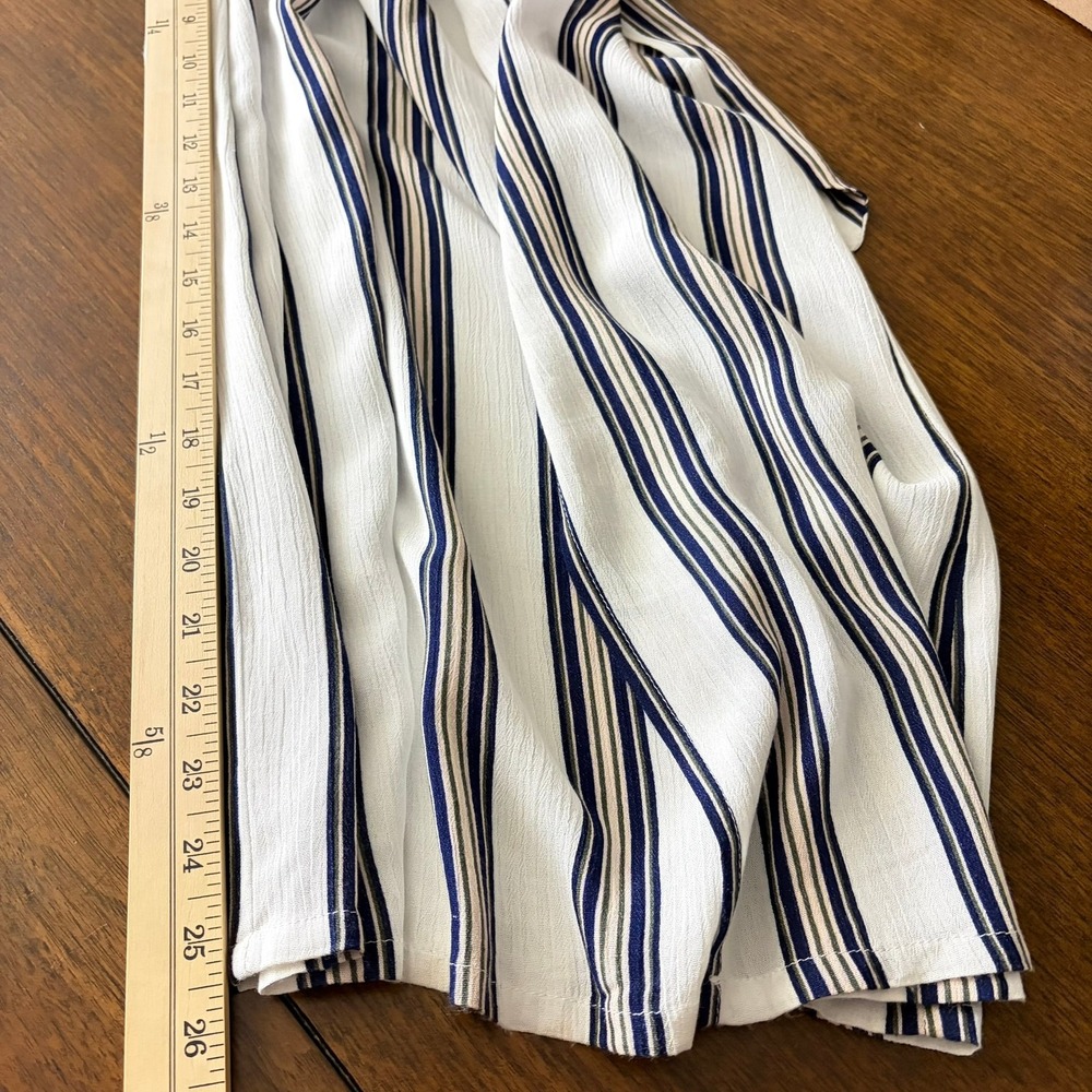 Simplee Women Wide Leg Palazzo Pants Size M Blue Striped High Rise Front Slit - Picture 12 of 13